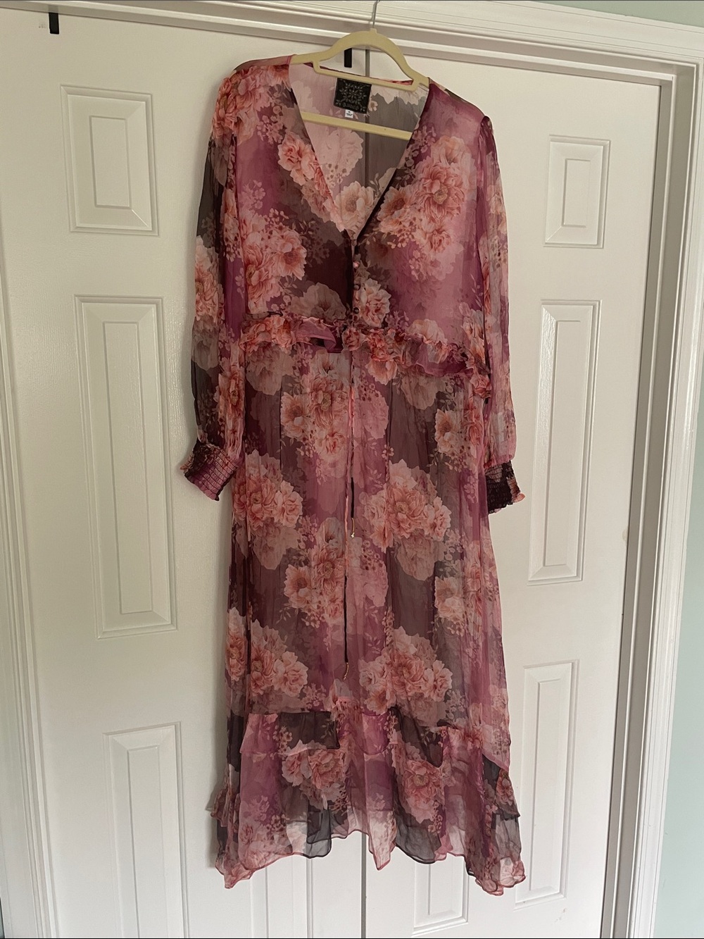 Johnny Was Sheer Floral Maxi Dress, 100% Silk - Picture 3 of 10